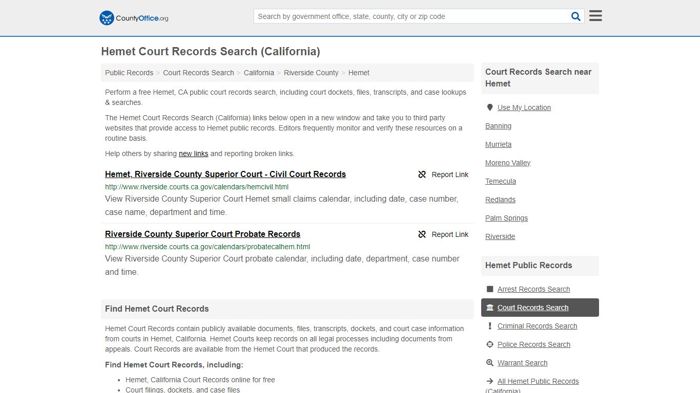 Hemet Court Records Search (California) - County Office