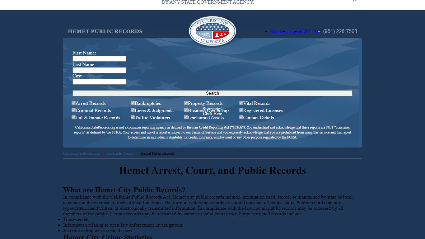 Hemet Arrest and Public Records | California.StateRecords.org