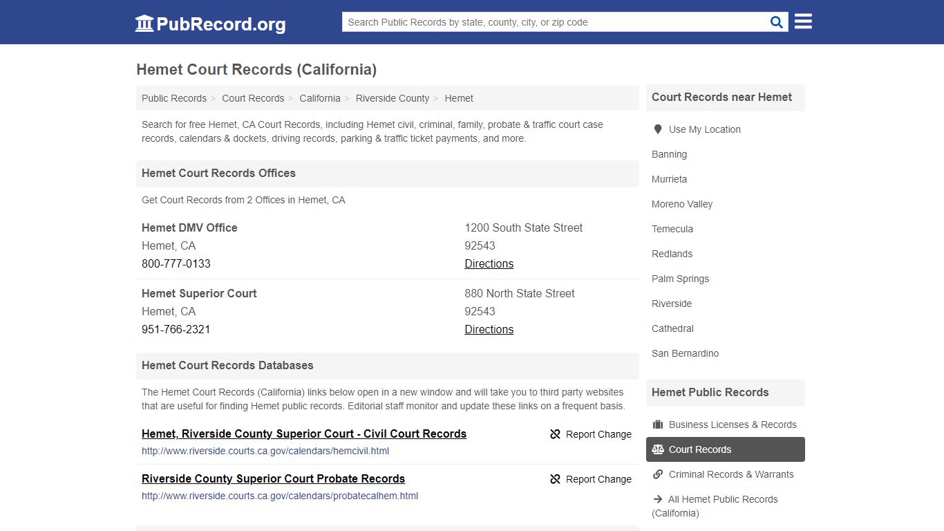 Free Hemet Court Records (California Court Records)